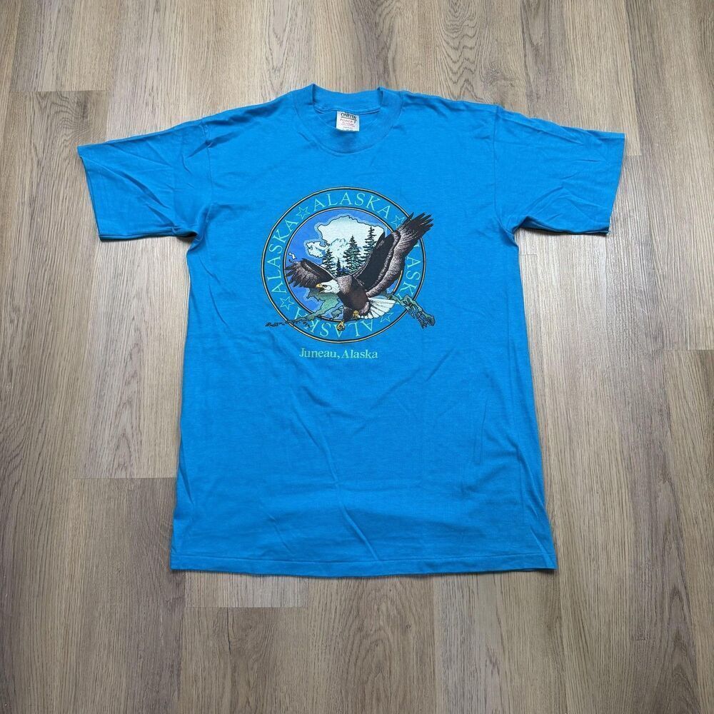 Vintage Shirt Mens XL Blue Alaska Eagle Graphic Juneau Made USA Souvenir